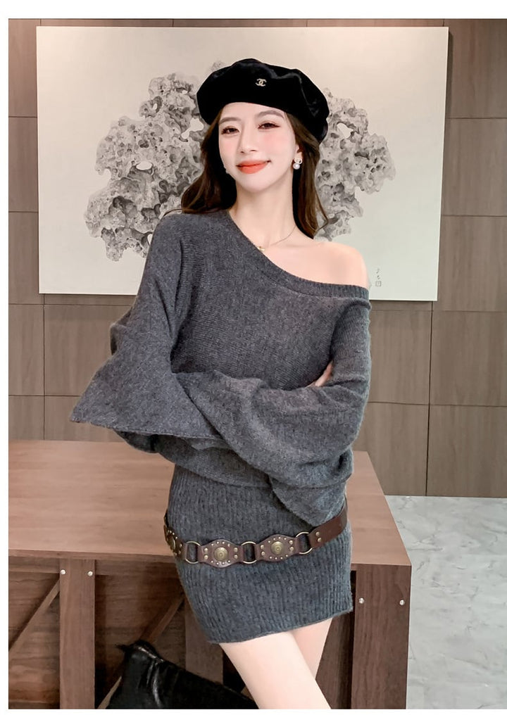【dress】オフショルダーニットミニワンピース　N2771