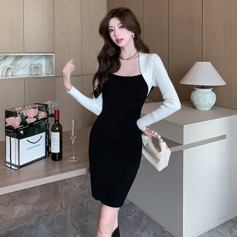 【dress】人気アイテム ! 切り替えニットワンピース　M17593