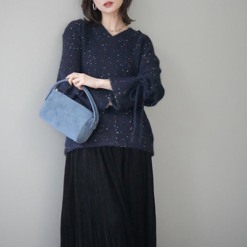 【tops】3色展開Vネックニットトップス Q7702