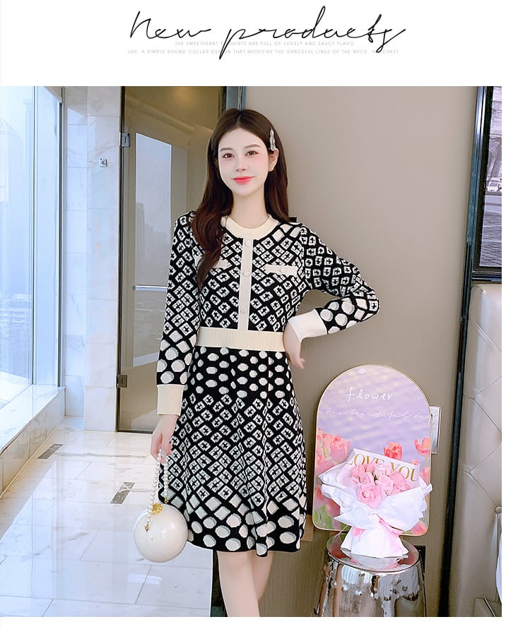 【dress】クルーネックニットワンピース　M18339