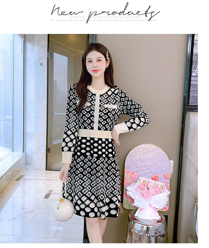 【dress】クルーネックニットワンピース　M18339