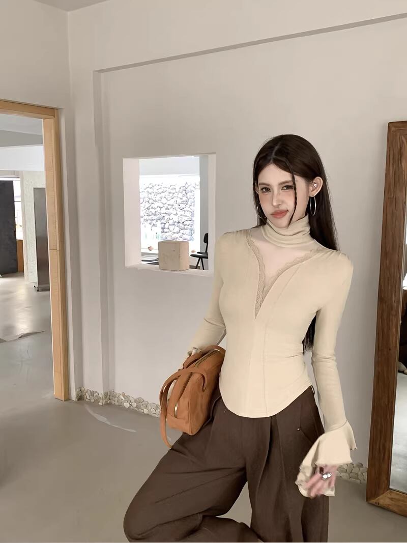 【tops】ハイネックチュールドッキングトップス Q8054