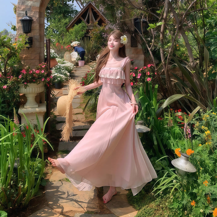 【dress】レースドッキングフリルロングワンピース　N3557