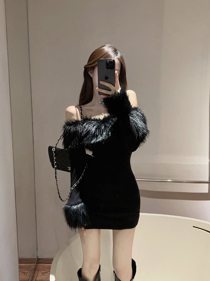 【dress】ファーボートネックワンピース　M26483