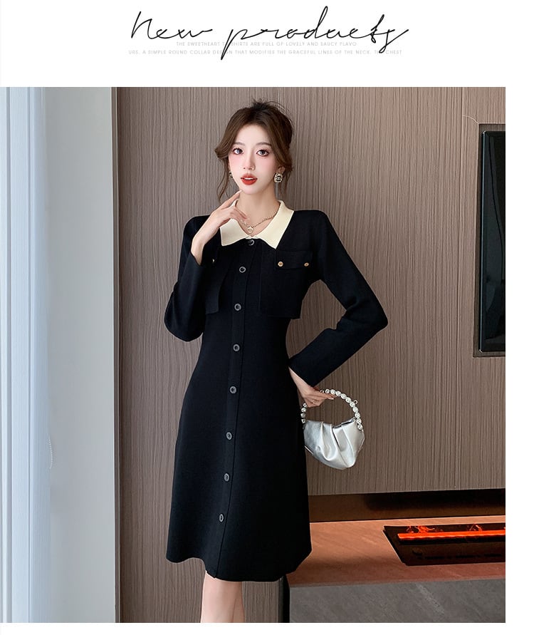 【dress】おしゃれ！エレガント切り替えニットワンピース　M17670