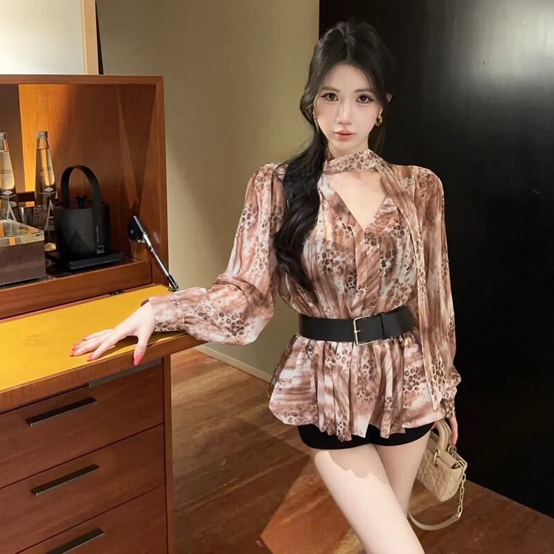 【tops】ベルト付きシフォントップス Q8336