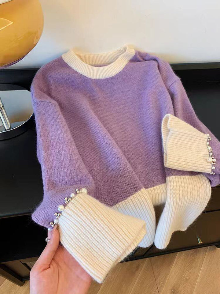 【tops】クルーネックパールニットセーター　M29190