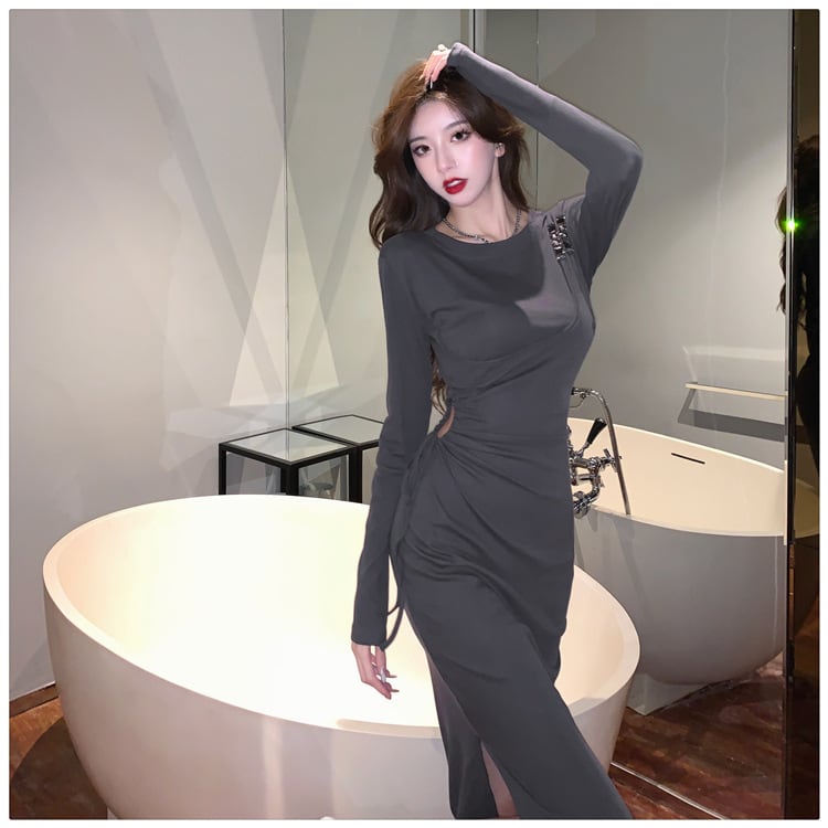 【dress】不規則 イレギュラースリットデートワンピース　M17040