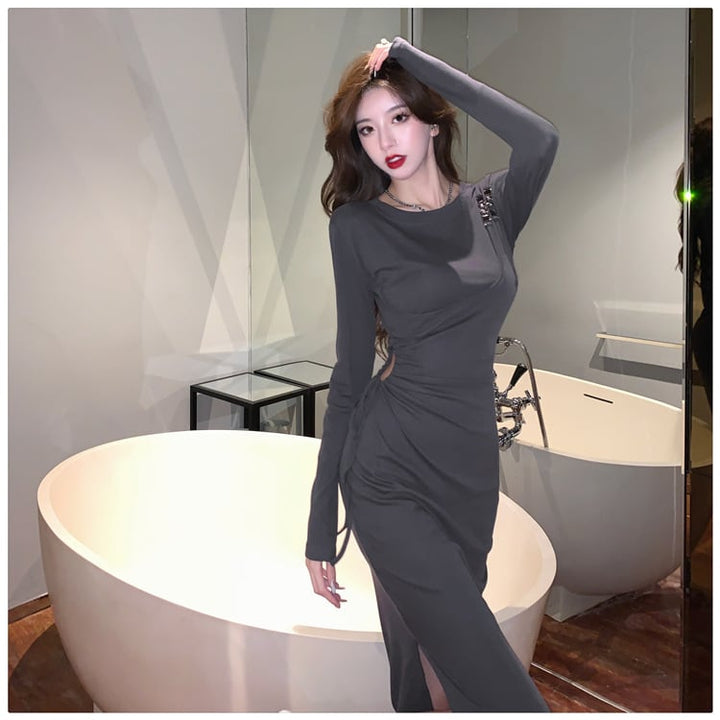 【dress】不規則 イレギュラースリットデートワンピース　M17040