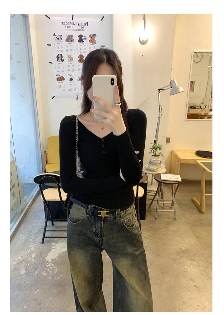 【tops】Vネックニットトップス　M27661