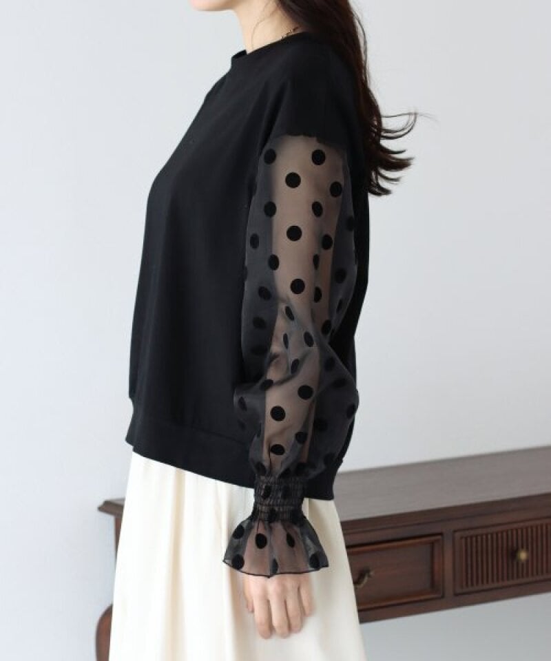 【tops】チュール切り替え長袖Tシャツ　M22604
