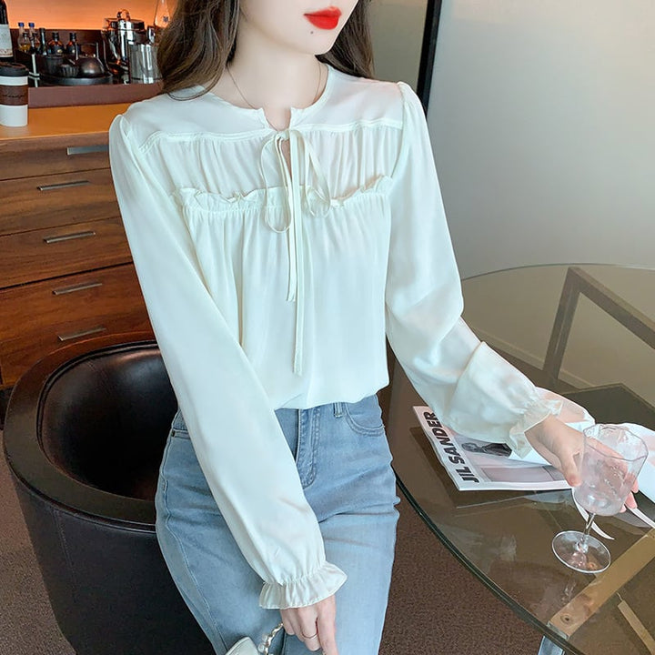 【tops】 爽やかな印象スウィートフリルシャツトップス　M17247