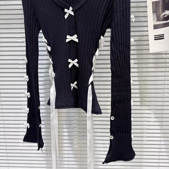 【tops】リボン付きニットトップス Q7892