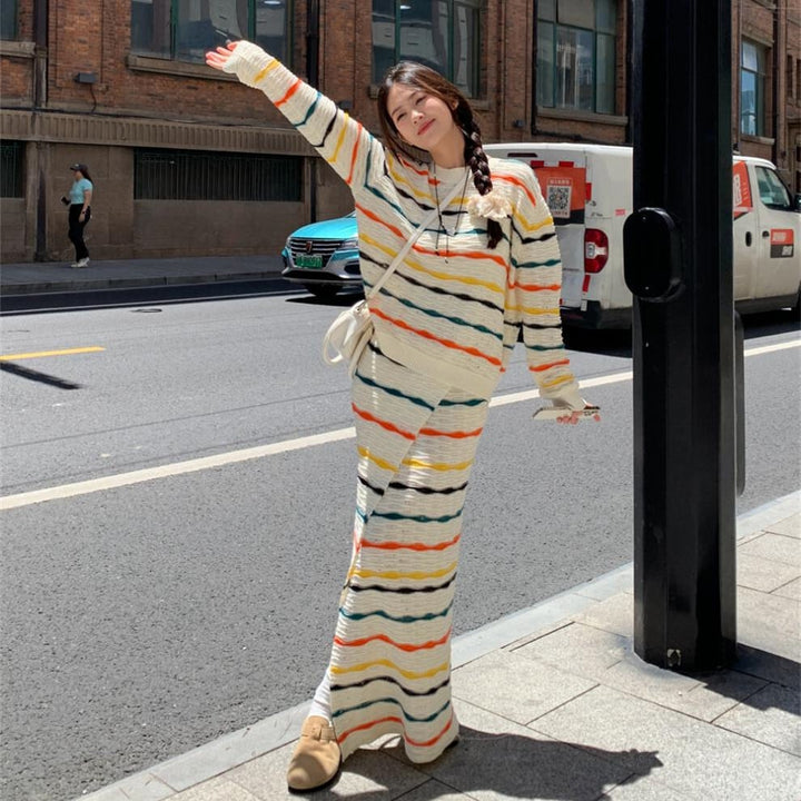 【set】カットワークニットセーター×スカートセット　M25624