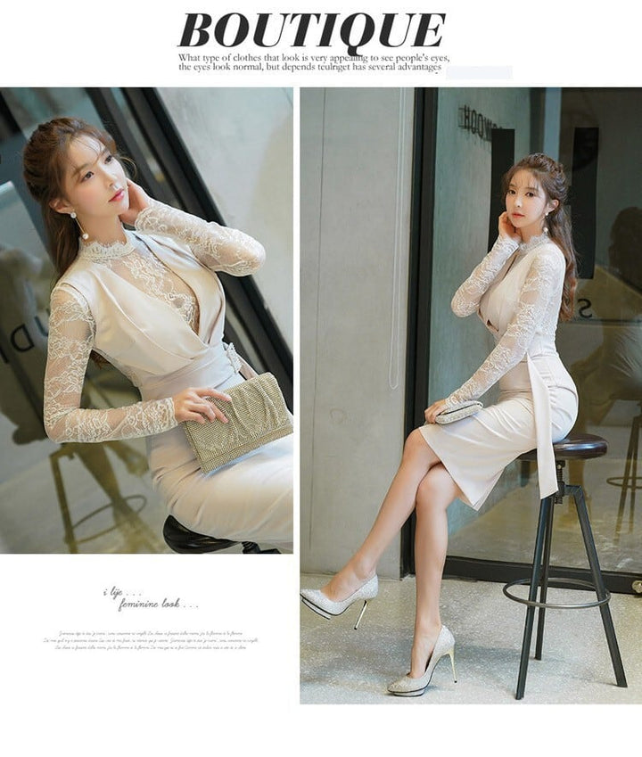 【dress】レース切り替えデートワンピース韓国系着心地良い　M17157