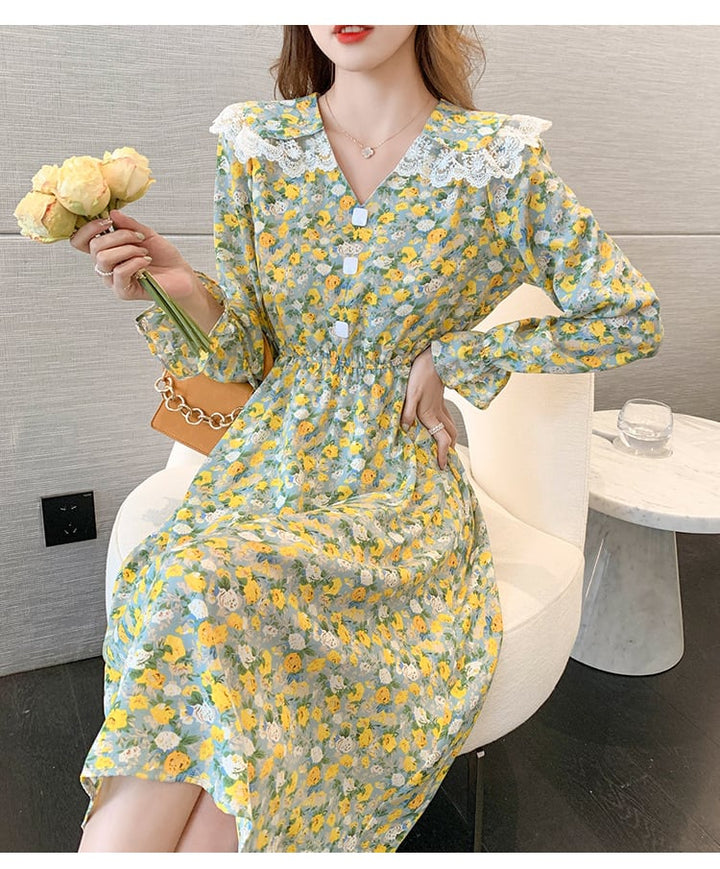 【dress】細身効果抜群♪スウィート花柄ワンピースオシャレ　M17017