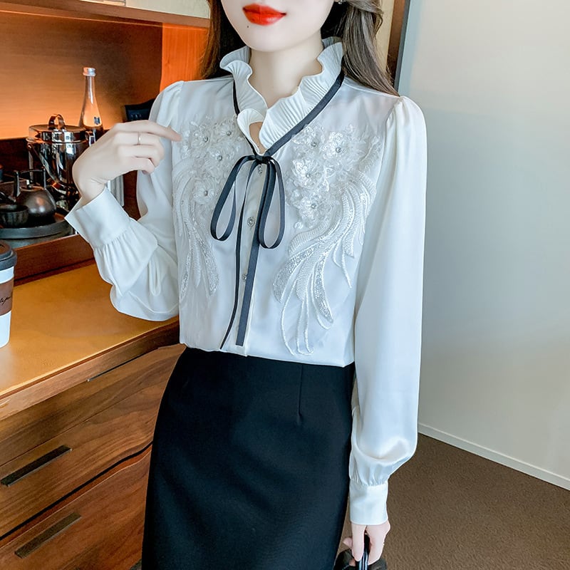 【tops】柔らかくて優しい印象フリルシャツトップス2色　M16912