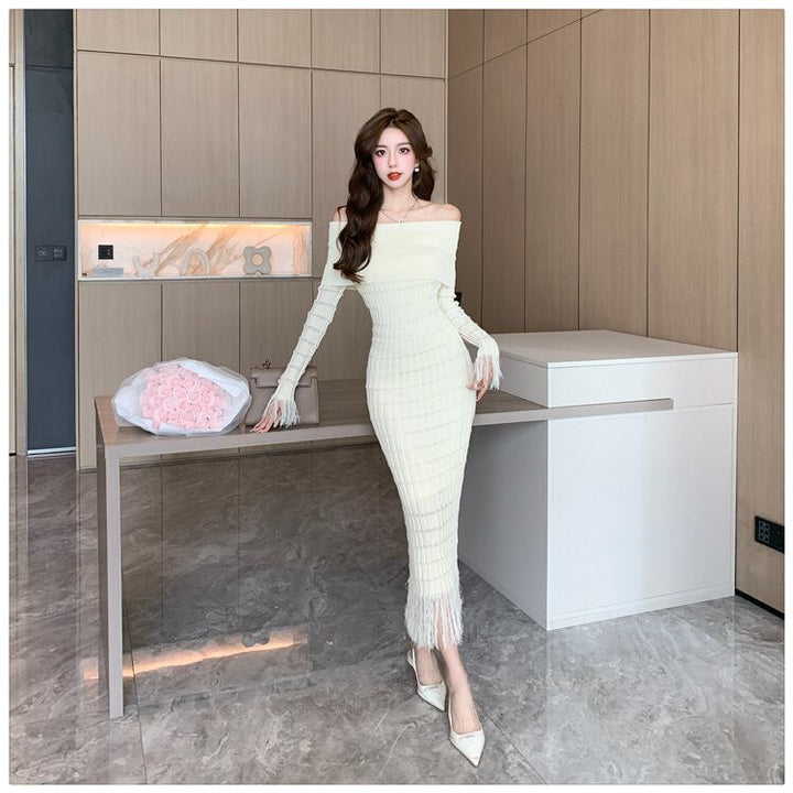 【dress】フリンジニットワンピース　M18539