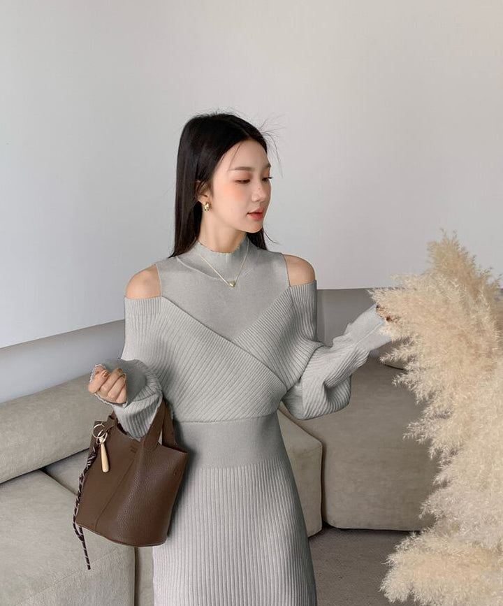 【dress】フェイクレイヤードニットワンピース Q7136