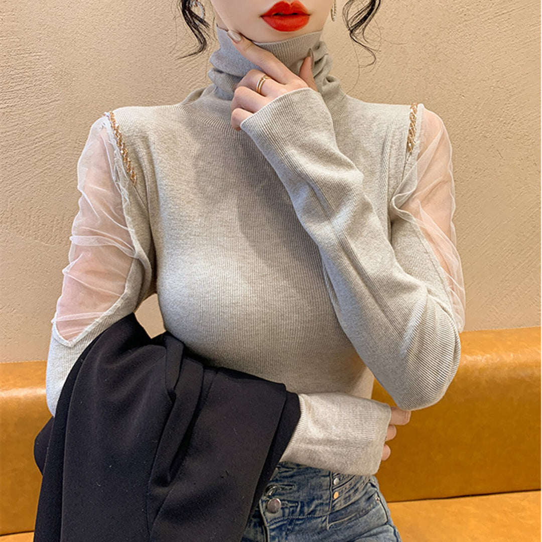 【tops】シースルーショルダーニットトップス　N2917
