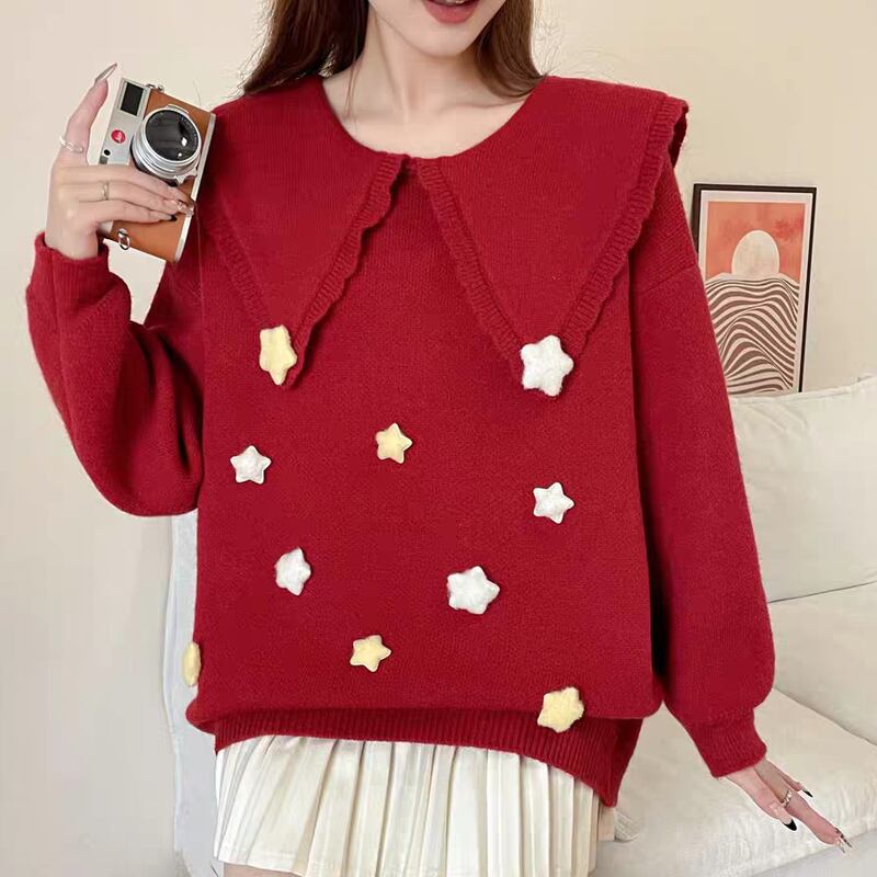 【tops】ピーターパンカラーニットトップス Q8068