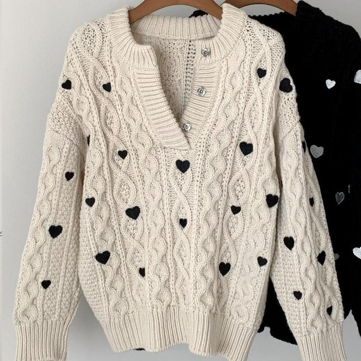 【tops】ハート刺繡柄ニットトップス Q7360