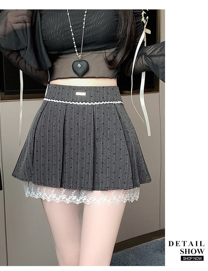 【bottoms】プリーツレース切り替えスカート　M29406