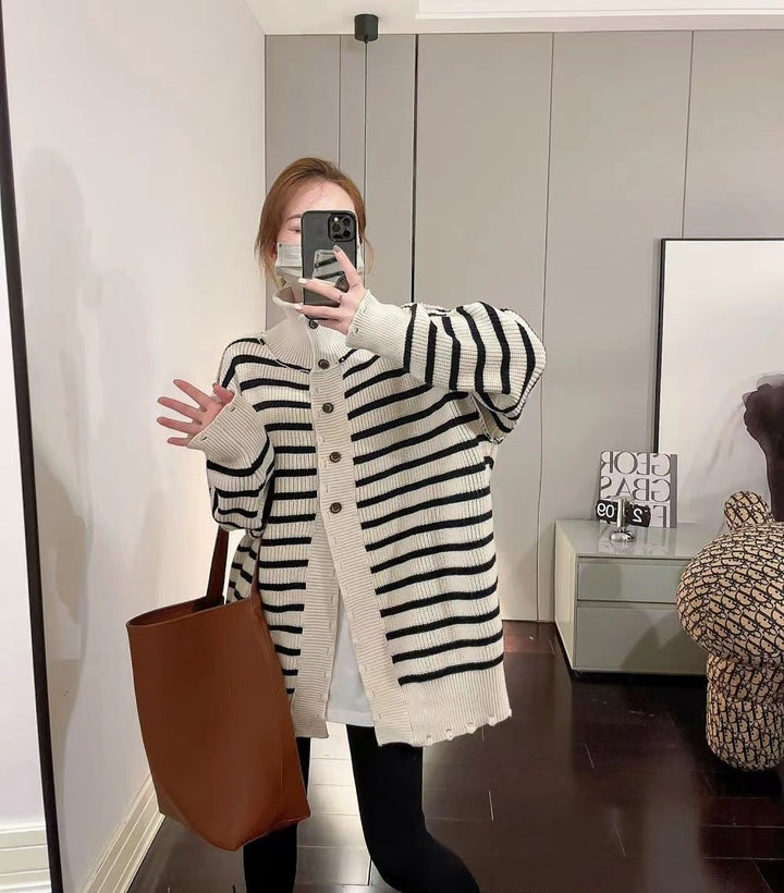 【outer】ボーダー柄ニットカーデ　M27153