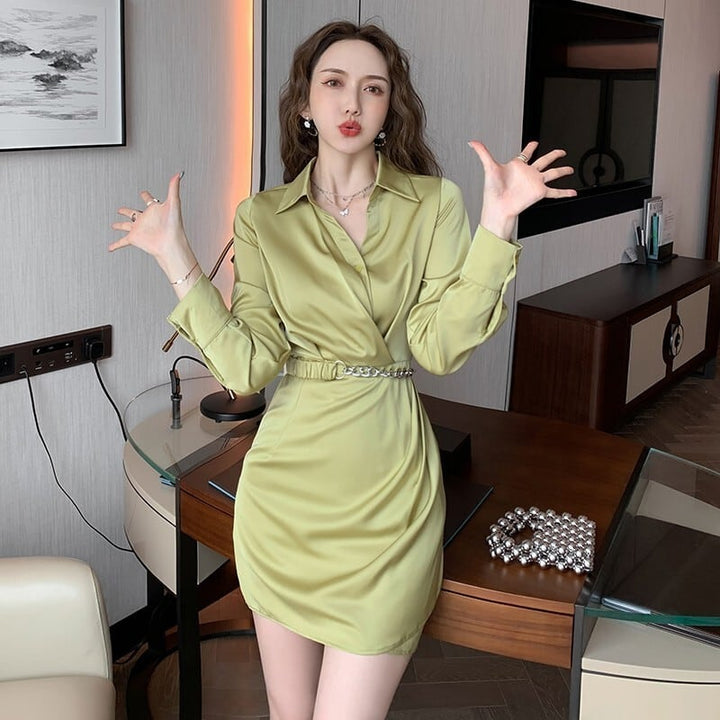 【dress】流行に流されないシャツワンピース着瘦せ　M17099