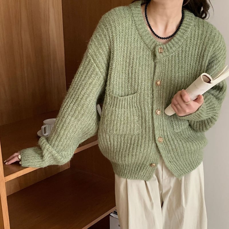 【outer】クルーネックニットカーデ　M18369