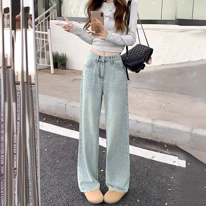 【bottoms】ビジューデニムワイドパンツ　M29790