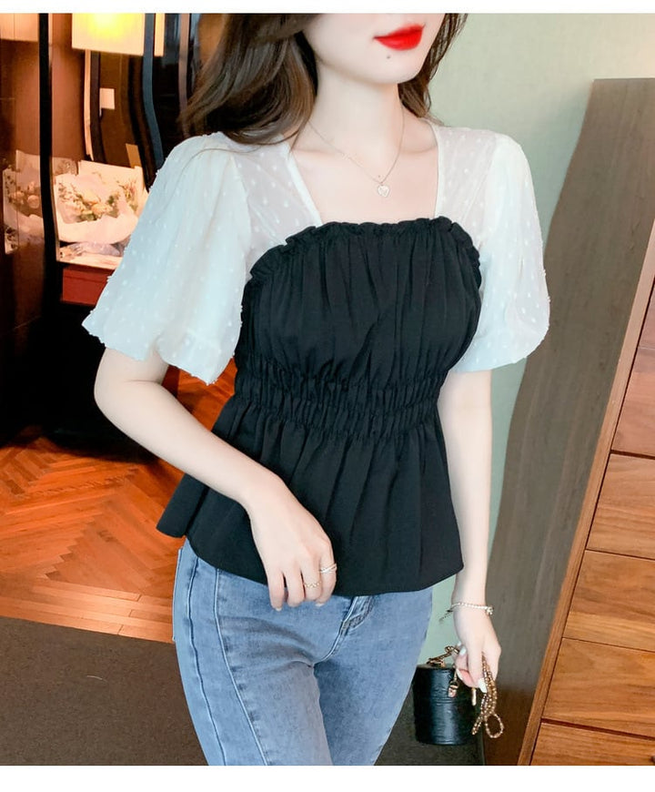 【tops】好感度UPエレガント切り替えトップスオシャレ　M17107
