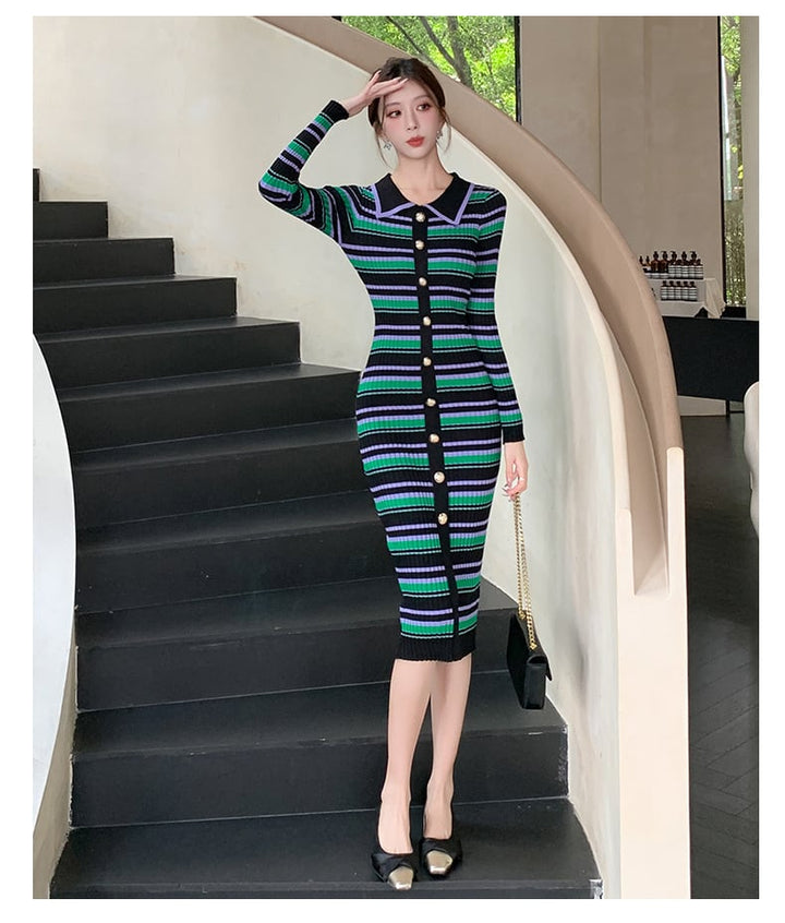 【dress】ボーダー柄ニットワンピース　M26545