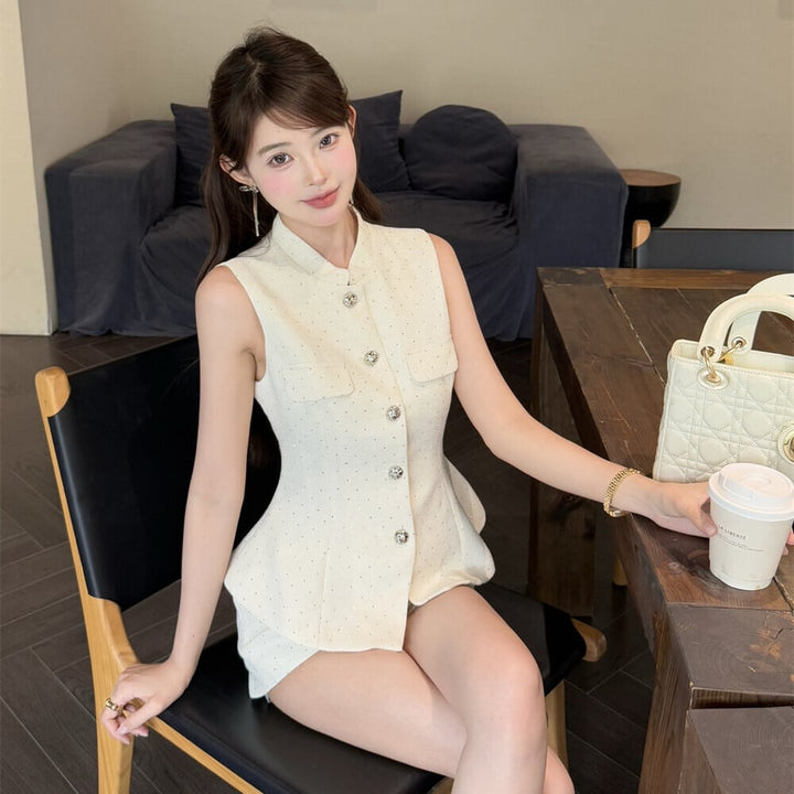 【set】ペプラムノースリーブトップス×ショートパンツセット     N3561