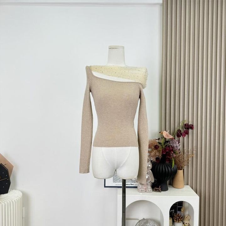 【tops】チュールドッキングニットトップス Q7952