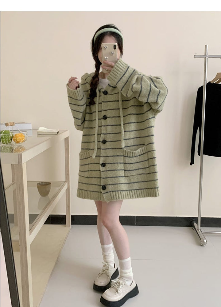【outer】ボーダー柄ニットカーデ　M26958