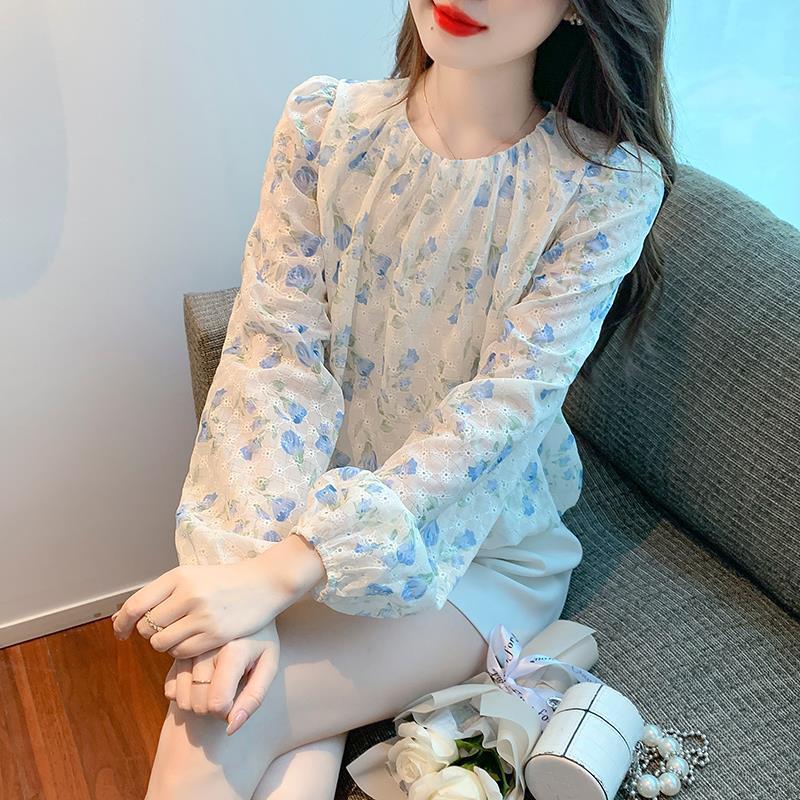 【tops】韓国系スウィートカットワークシャツトップス　M17388