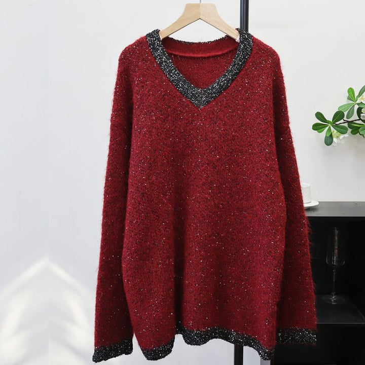 【tops】スパンコール付きニットトップス Q7435