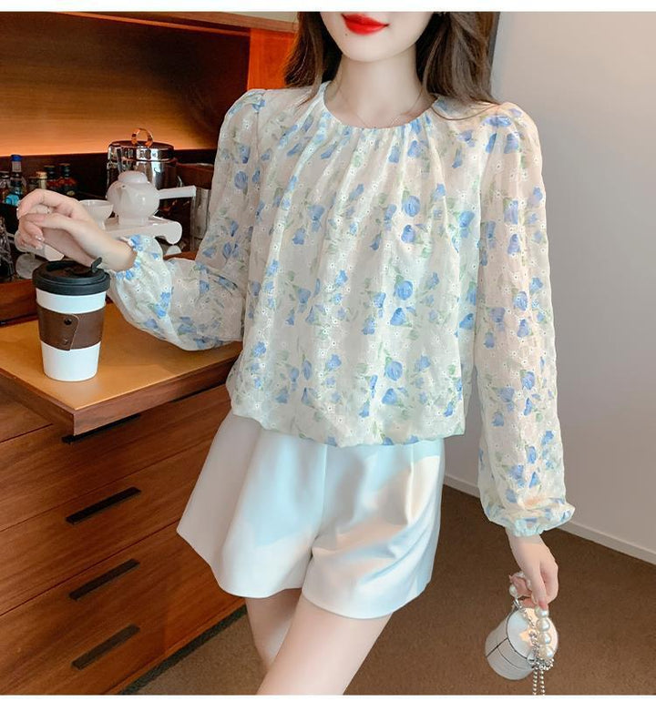 【tops】韓国系スウィートカットワークシャツトップス　M17388
