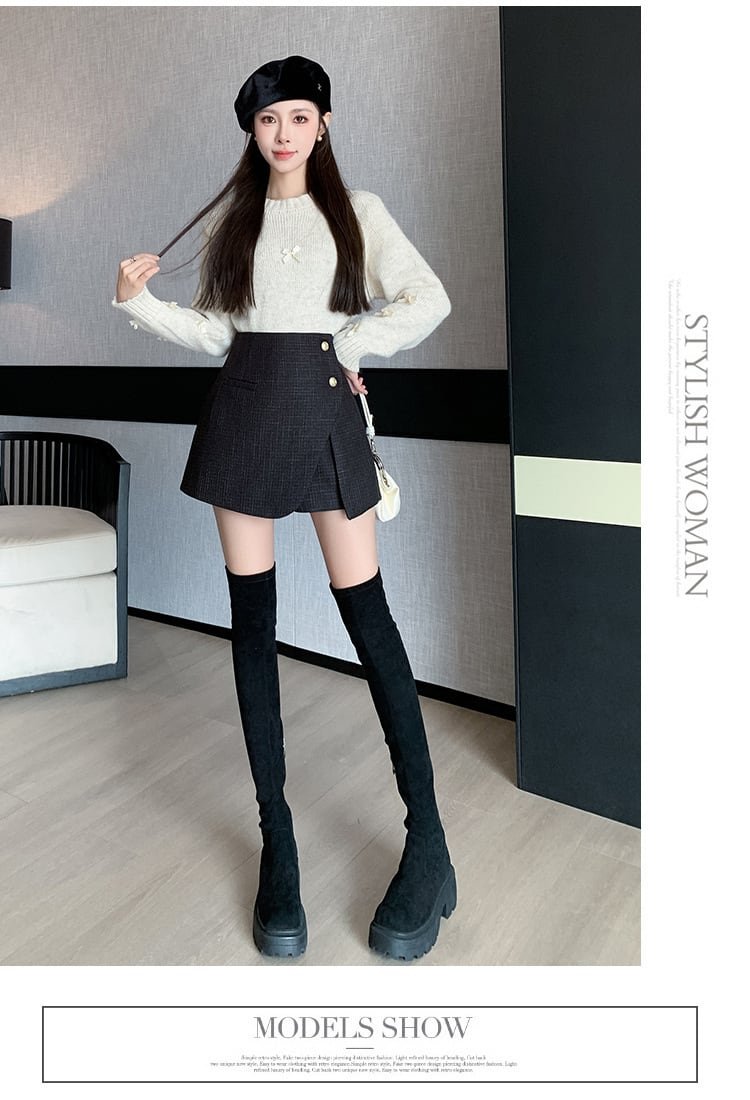 【bottoms】ハイウエストキュロットパンツ　M28256