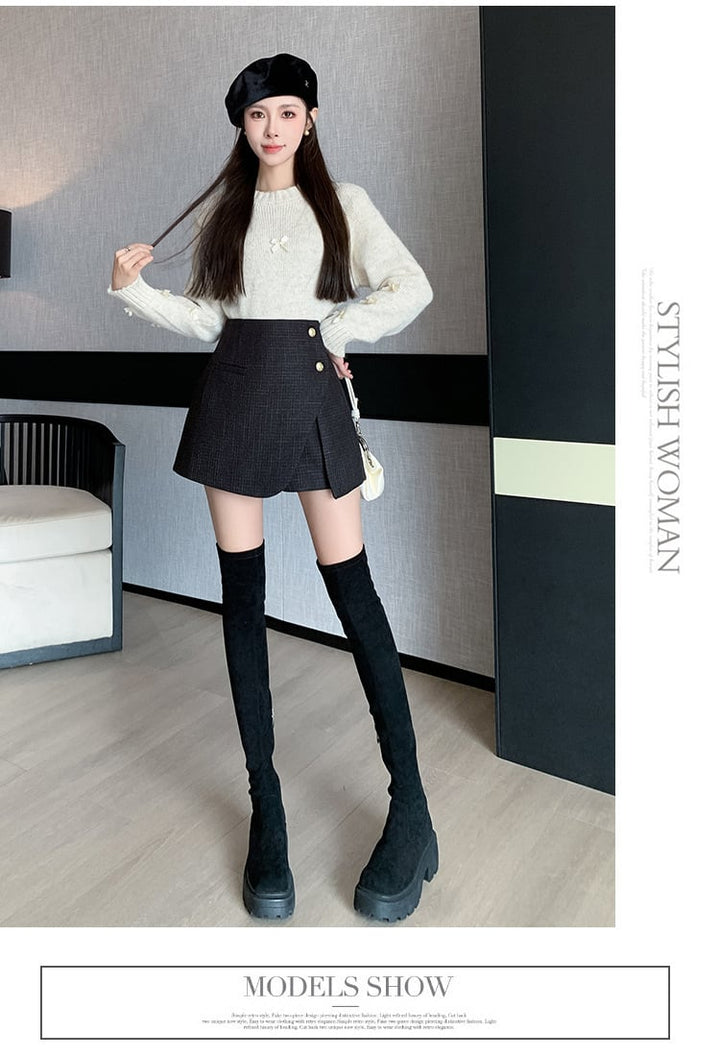 【bottoms】ハイウエストキュロットパンツ　M28256