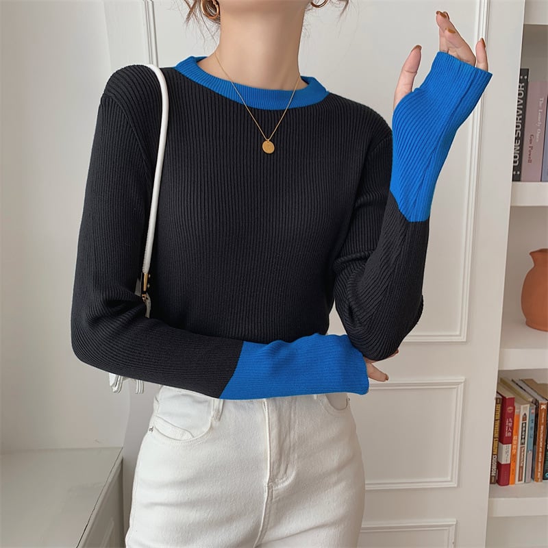 【tops】配色ニットトップス　M26540