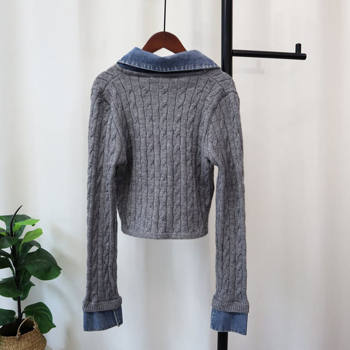 【outer】デニム切り替えニットカーデ　M26703