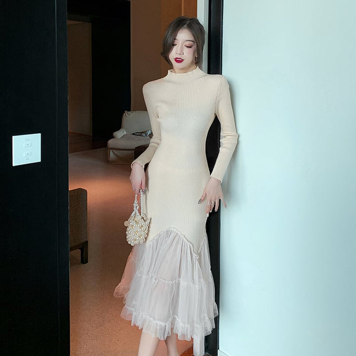 【dress】マーメイド切り替えニットワンピース　M17673