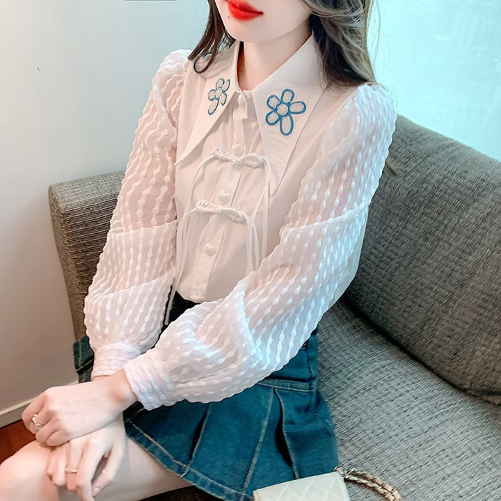 【tops】存在感 スウィートパフスリーブシャツトップス　M17649