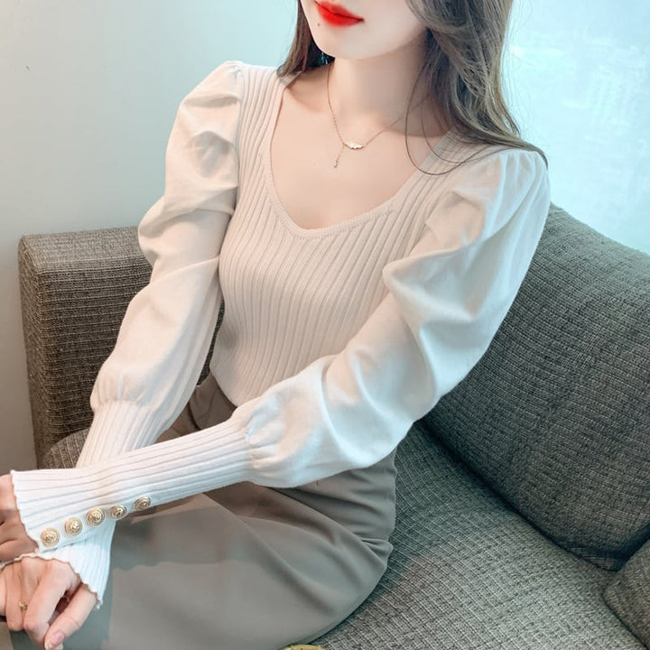 【tops】無地ニットトップス　M26208