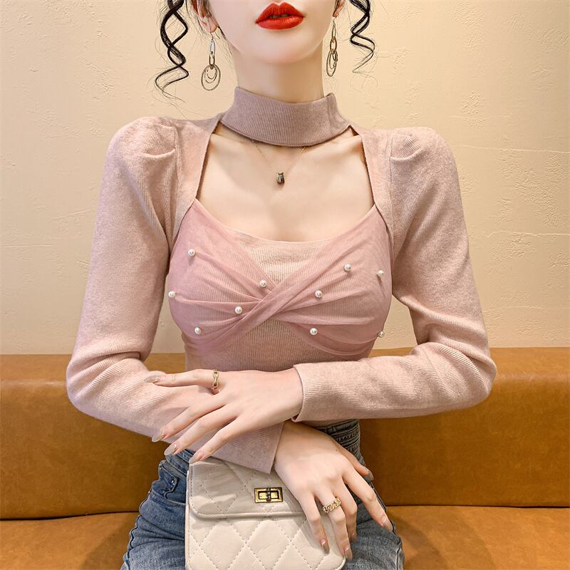 【tops】パールチュールコンビニットトップス　M28267