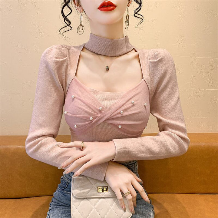 【tops】パールチュールコンビニットトップス　M28267