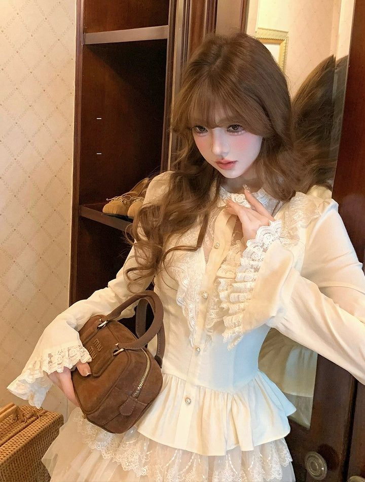 【tops】レースドッキングシャツ Q9010