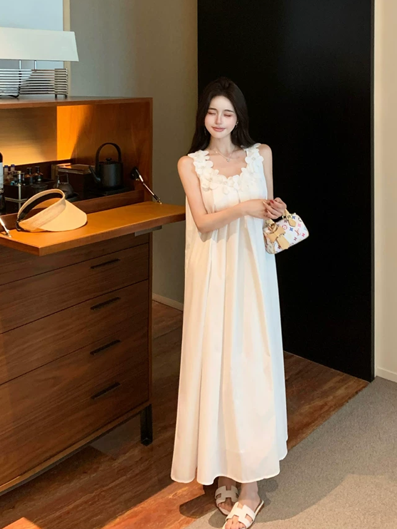 【dress】立体感フラワーロングキャミワンピース Q8570